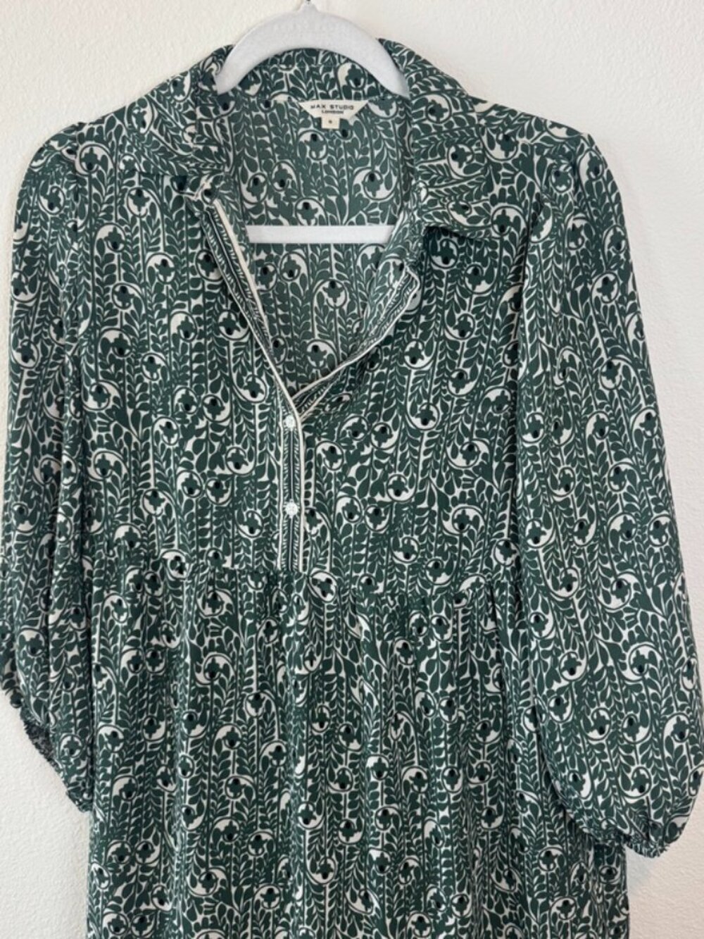 Max Studio London Green Floral Long Sleeve Oversized Maxi Dress S